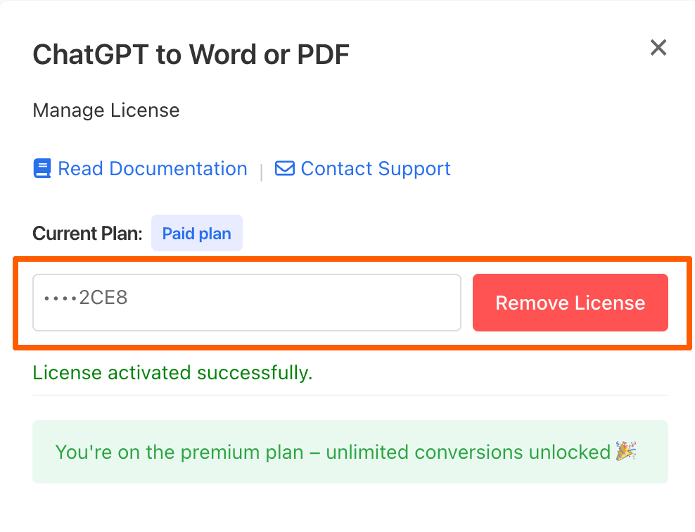Screenshot of license management window showing deactivate button